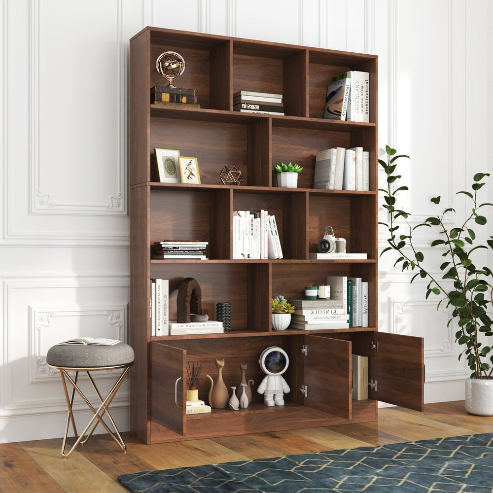 walnut-4-tier-bookshelf-10-cube-cabinet-storage