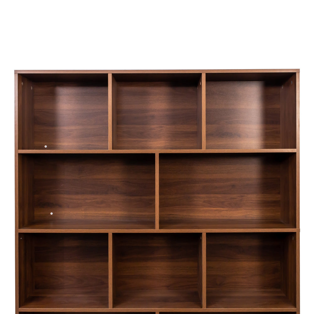 walnut-4-tier-bookshelf-10-cube-cabinet-storage