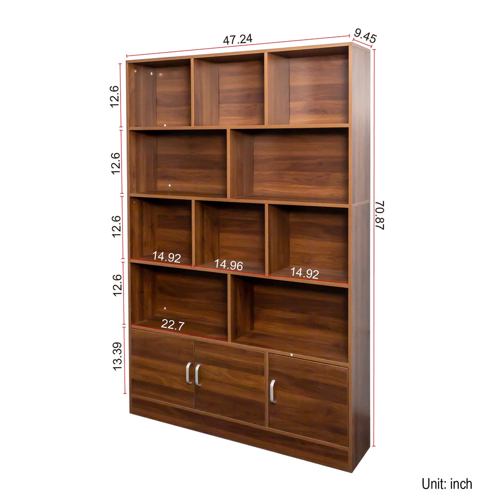 walnut-4-tier-bookshelf-10-cube-cabinet-storage