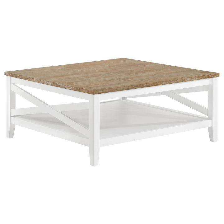 Coaster Furniture 708098 Hollis Square Wood Coffee Table With Shelf Brown and White