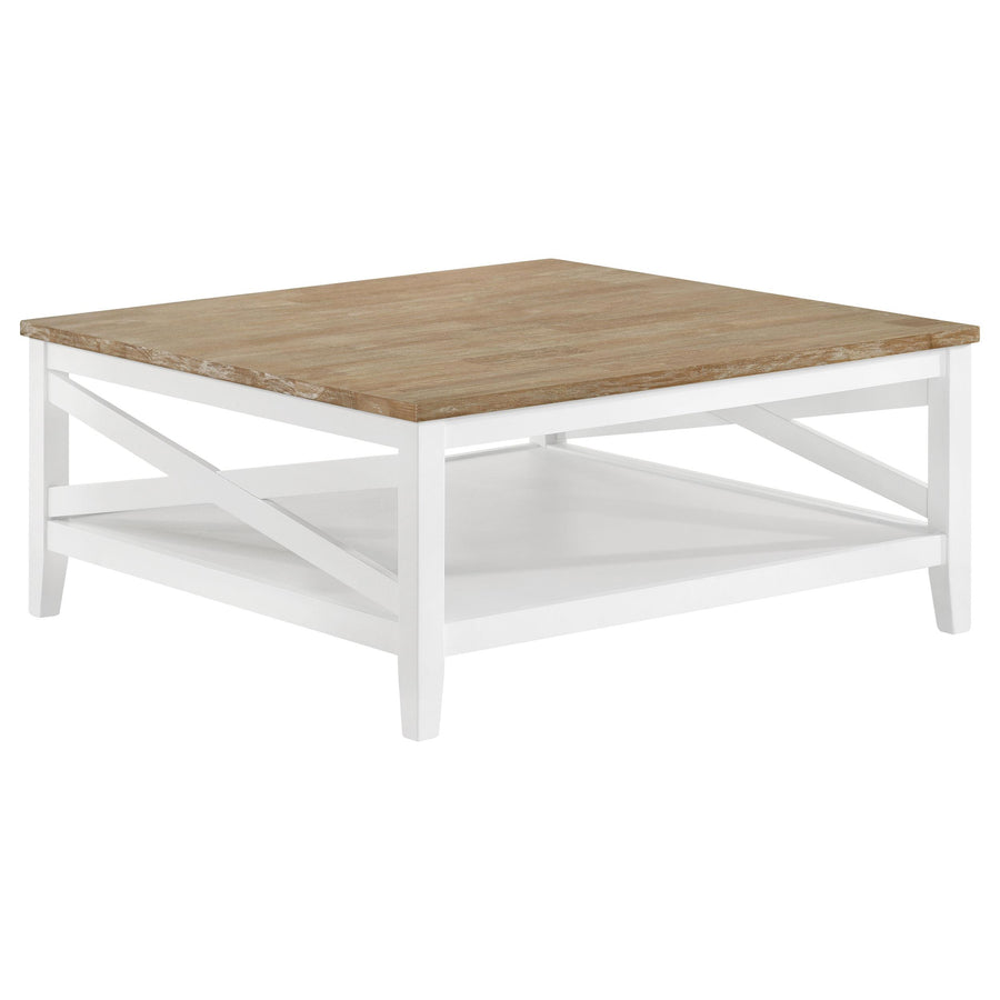 Coaster Furniture 708098 Hollis Square Wood Coffee Table With Shelf Brown and White