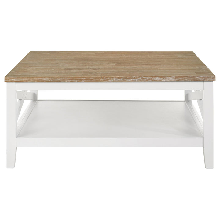 Coaster Furniture 708098 Hollis Square Wood Coffee Table With Shelf Brown and White