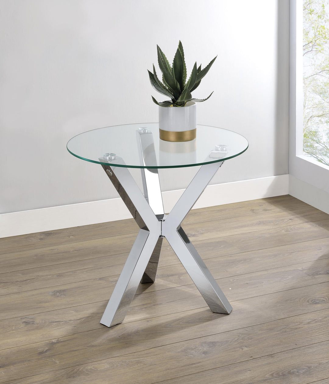Coaster Furniture 708127 Kenzie Round Tempered Glass Top End Side Table Chrome