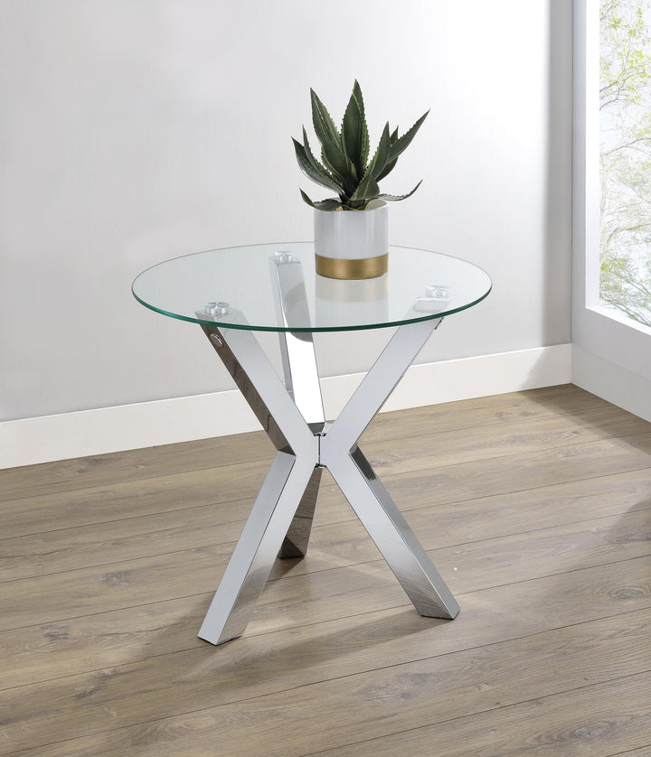 Coaster Furniture 708127 Kenzie Round Tempered Glass Top End Side Table Chrome