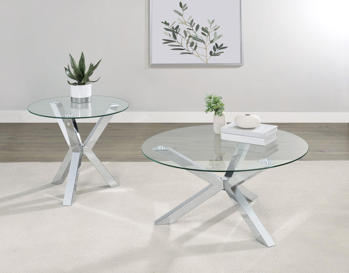 Coaster Furniture 708127 Kenzie Round Tempered Glass Top End Side Table Chrome