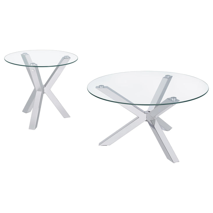Coaster Furniture 708128-S2 Kenzie 2-Piece Round Coffee and End Table Set Chrome