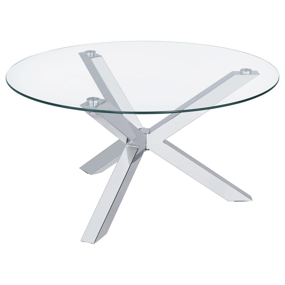 Coaster Furniture 708128 Kenzie Round Tempered Glass Top Cocktail Coffee Table Chrome
