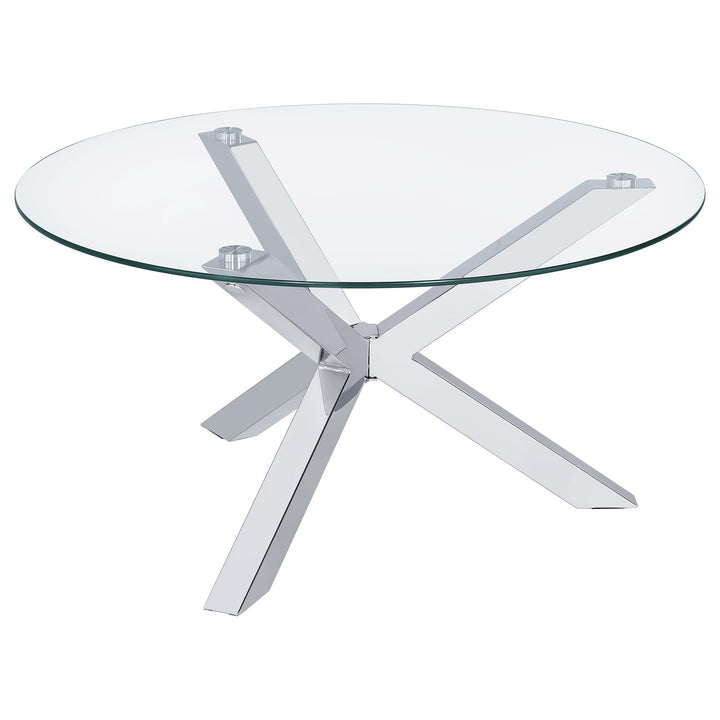 Coaster Furniture 708128 Kenzie Round Tempered Glass Top Cocktail Coffee Table Chrome