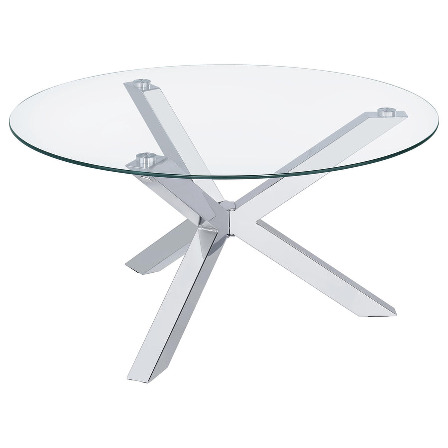 Coaster Furniture 708128 Kenzie Round Tempered Glass Top Cocktail Coffee Table Chrome