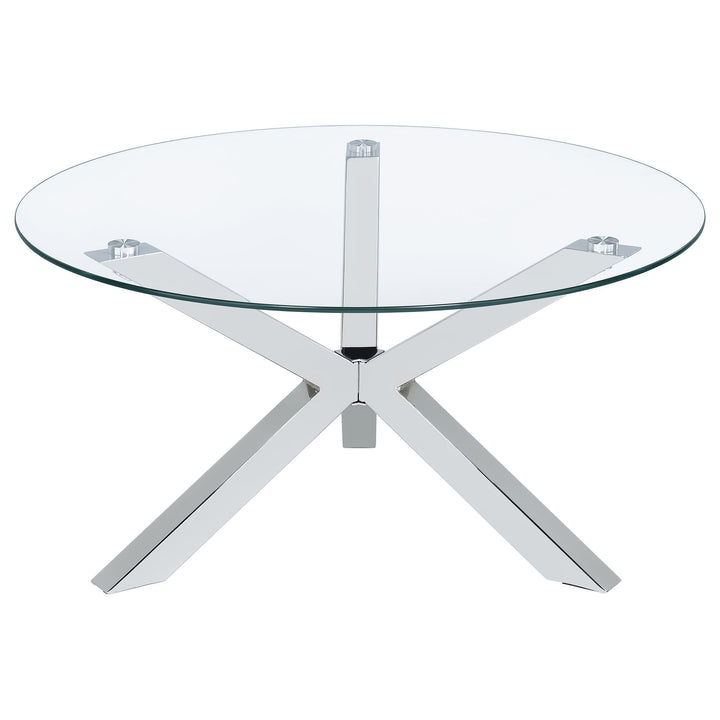 Coaster Furniture 708128 Kenzie Round Tempered Glass Top Cocktail Coffee Table Chrome