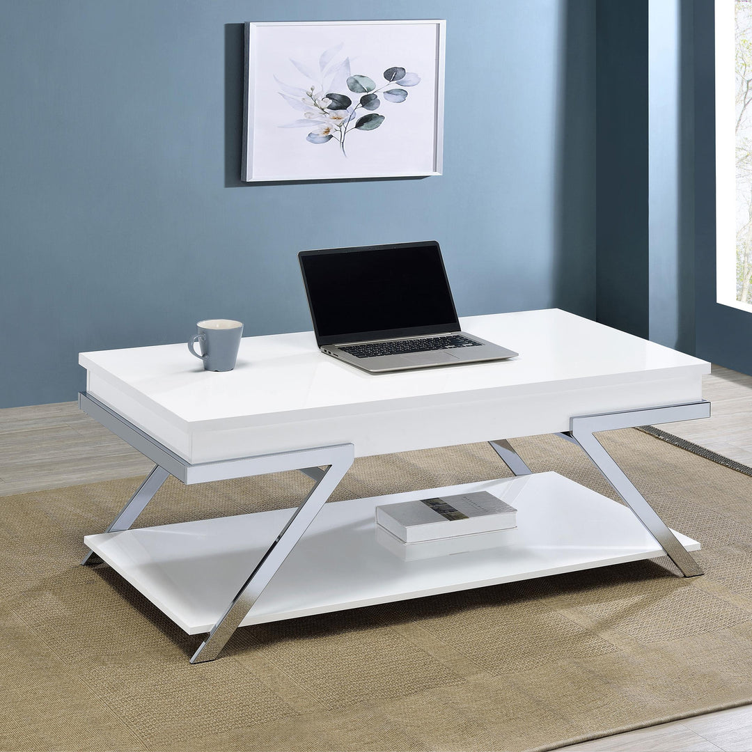 Coaster Furniture 708158 Marcia Rectangular Lift Top Coffee Table White High Gloss