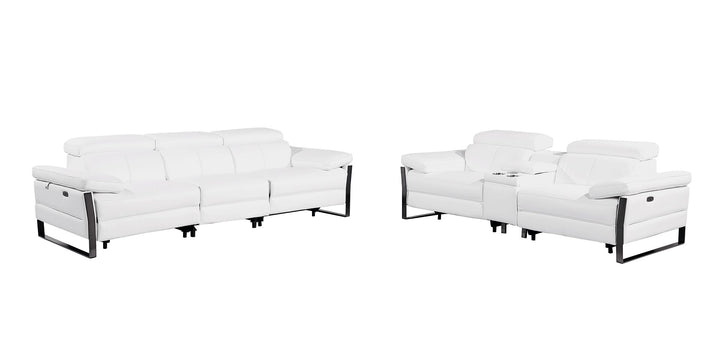 DivanItalia 1246 Modular Power Triple Reclining Sofa and Console Loveseat Set with Power Headrests – Top Grain Italian Leather - White