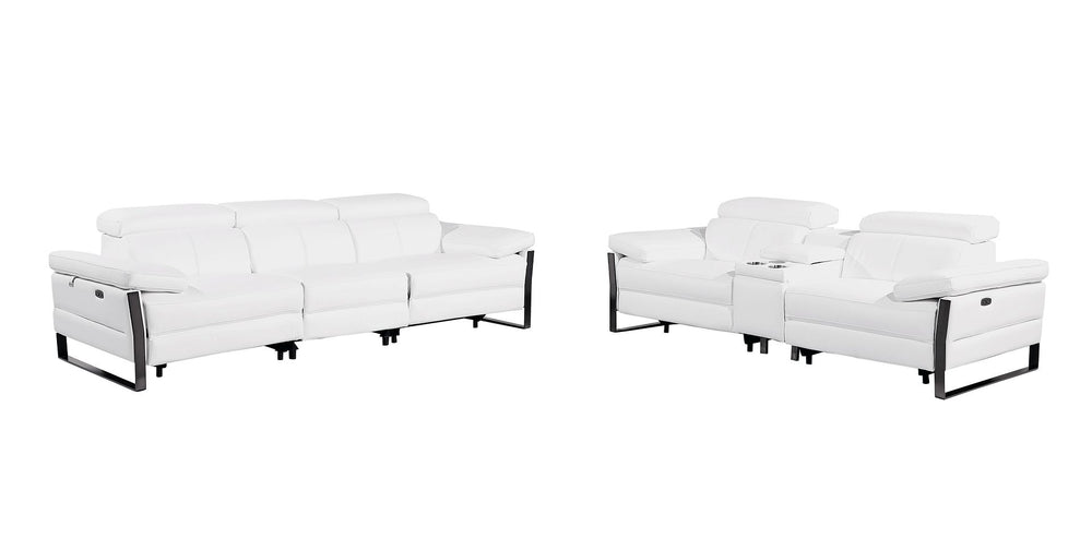 DivanItalia 1246 Modular Power Triple Reclining Sofa and Console Loveseat Set with Power Headrests – Top Grain Italian Leather - White