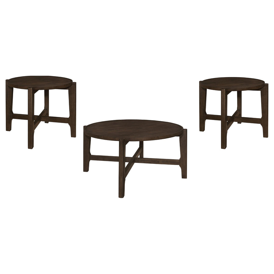 Coaster Furniture 708288-S3 Cota 3-Piece Solid Wood Coffee and End Table Set Dark Brown