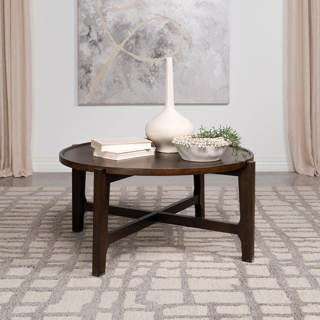 Coaster Furniture 708288 Cota Round Solid Wood Coffee Table Dark Brown