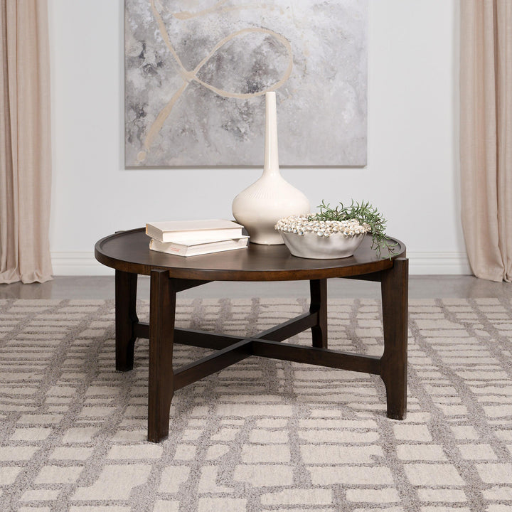 Coaster Furniture 708288 Cota Round Solid Wood Coffee Table Dark Brown