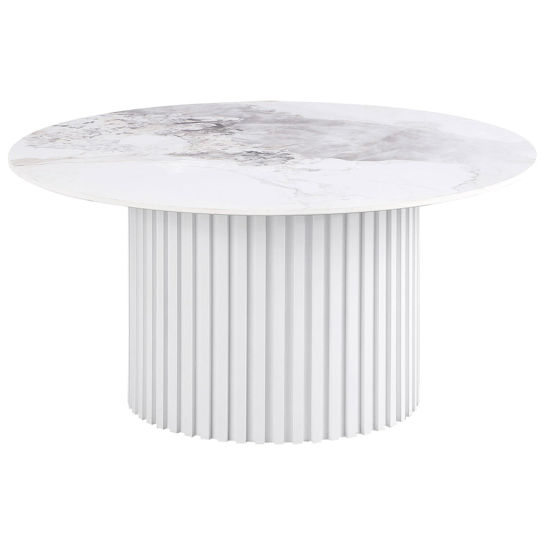 Coaster Furniture 708338 Rowena Round Sintered Stone Coffee Table White Faux Marble
