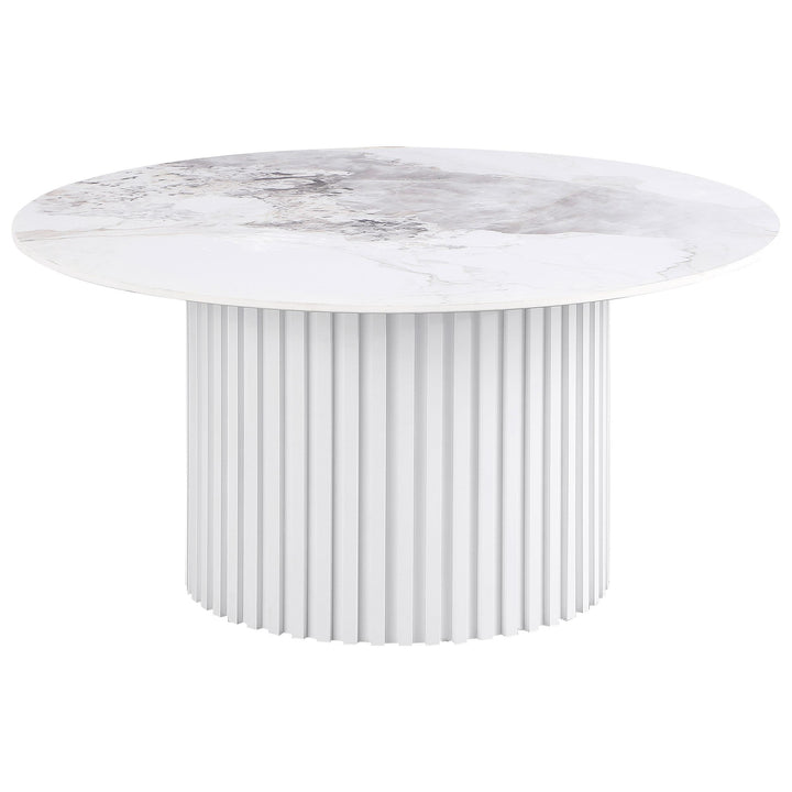 Coaster Furniture 708338 Rowena Round Sintered Stone Coffee Table White Faux Marble