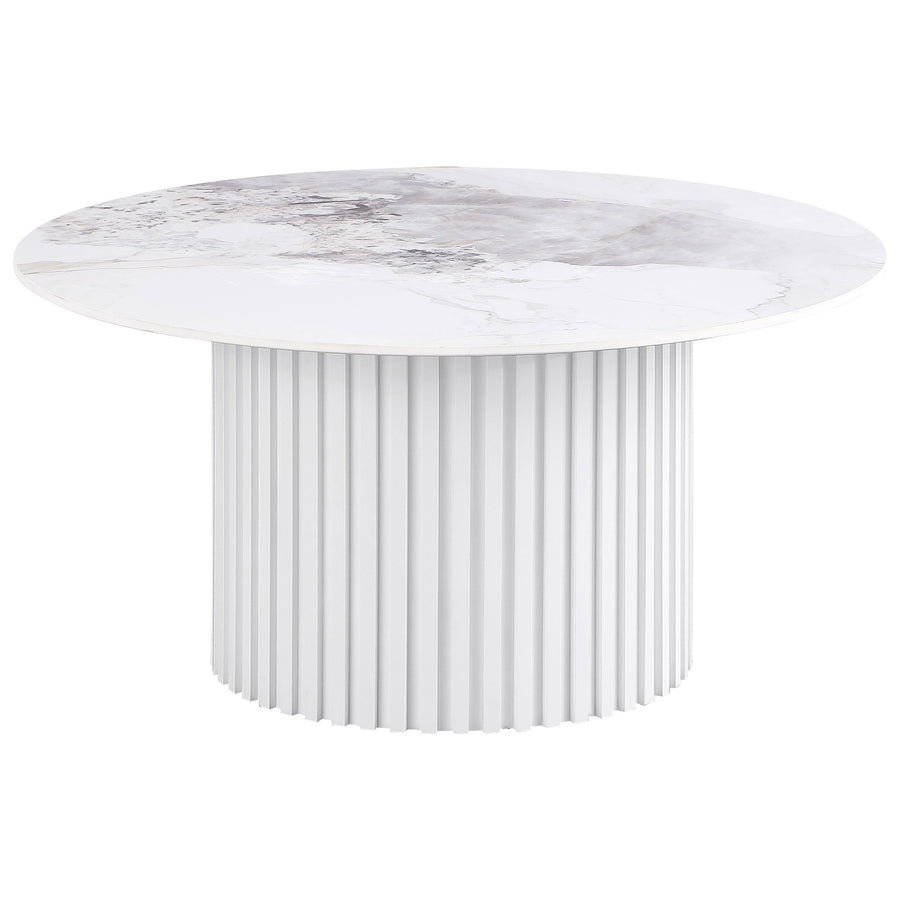Coaster Furniture 708338 Rowena Round Sintered Stone Coffee Table White Faux Marble