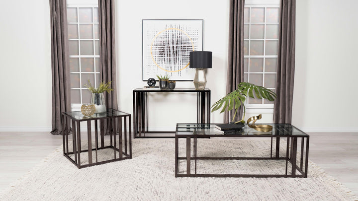 Coaster Furniture 708359 Adri Glass Top Entryway Sofa Console Table Black Nickel