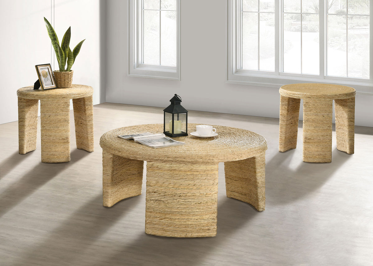 Artina - 3 Piece Rattan Coffee And End Table Set - Natural