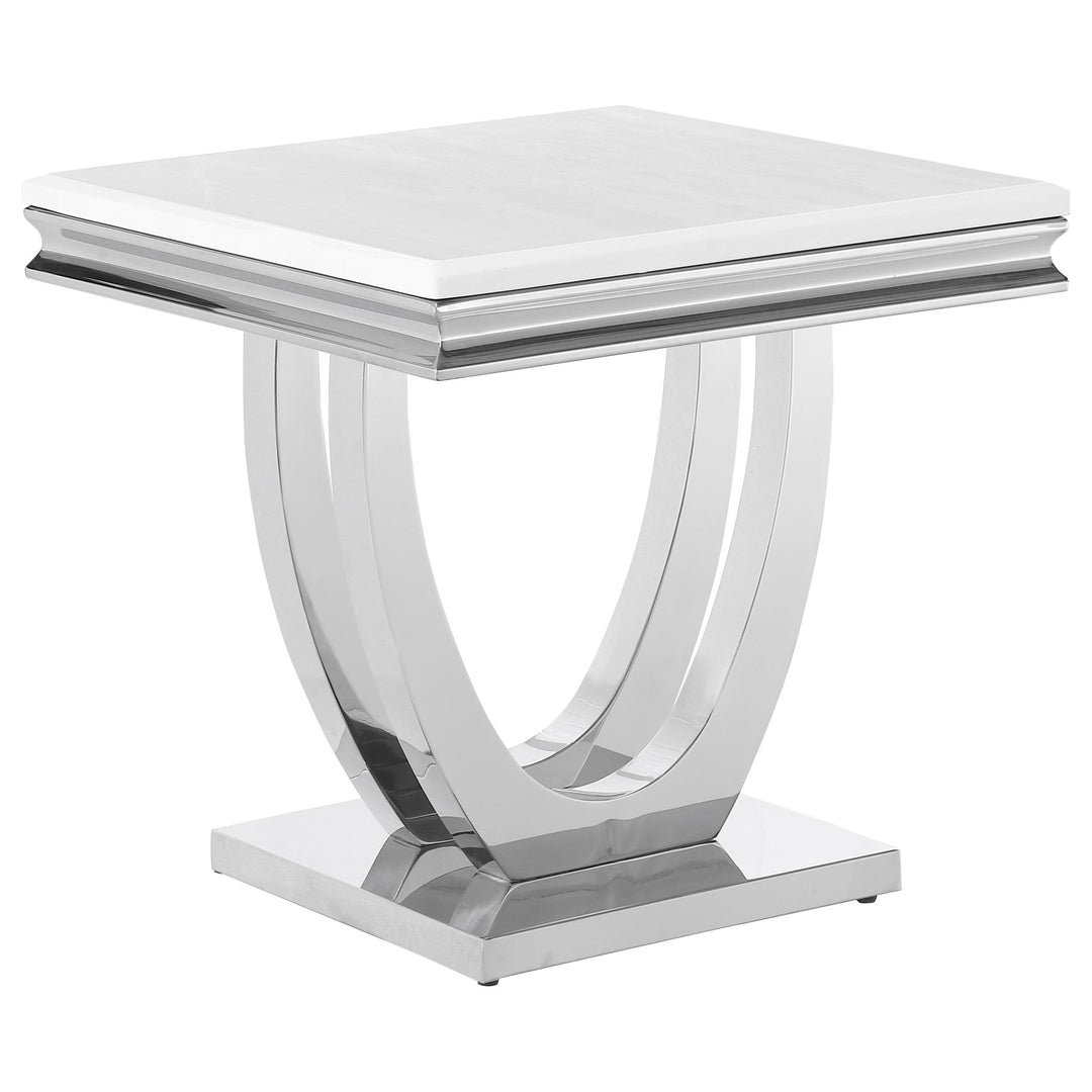 Coaster Furniture 708537 Kerwin Square Stone Top End Table White and Chrome