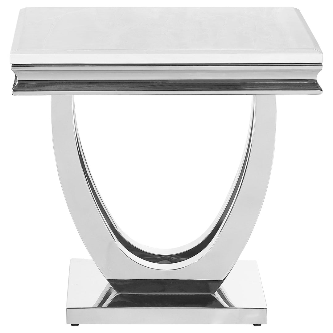 Coaster Furniture 708537 Kerwin Square Stone Top End Table White and Chrome