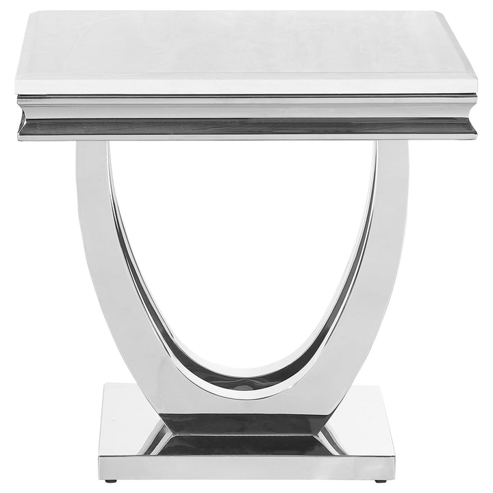 Coaster Furniture 708537 Kerwin Square Stone Top End Table White and Chrome