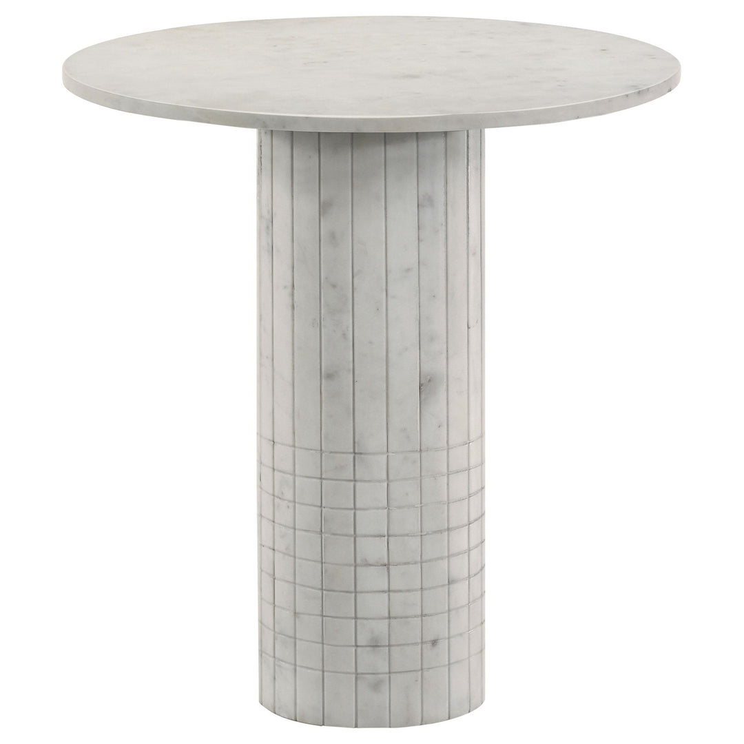 Coaster Furniture 709667 Astoria Round Genuine Marble Side End Table White