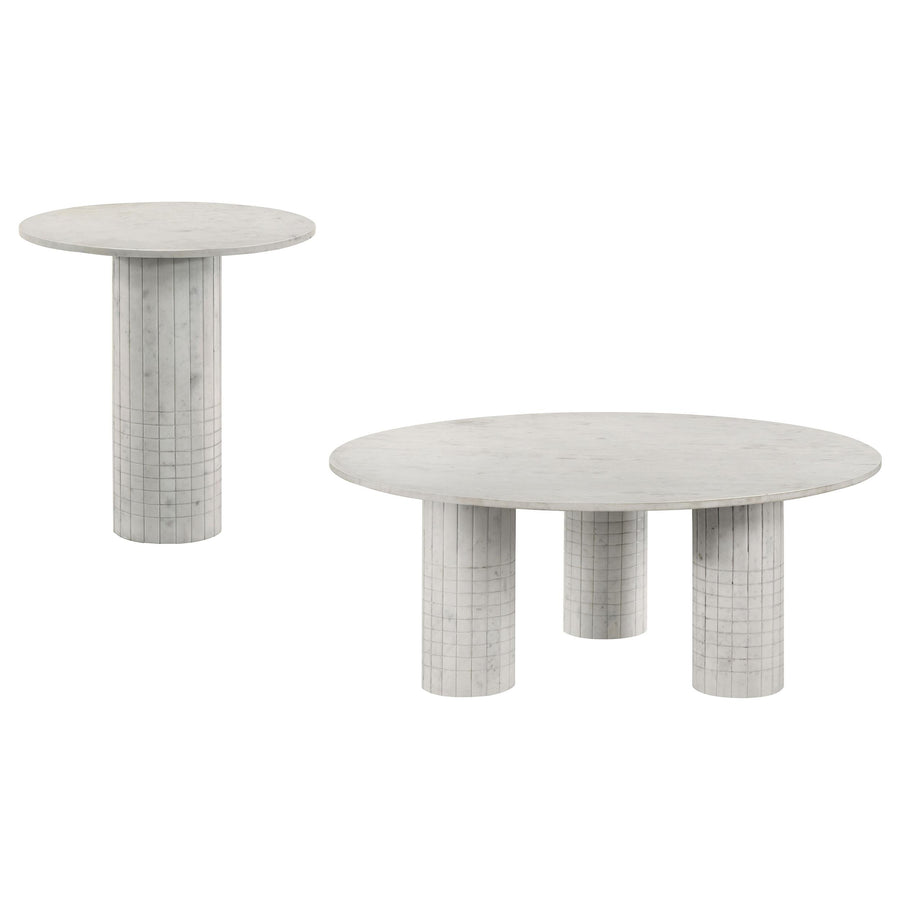 Coaster Furniture 709668-S2 Astoria 2-Piece Marble Coffee and End Table Set White
