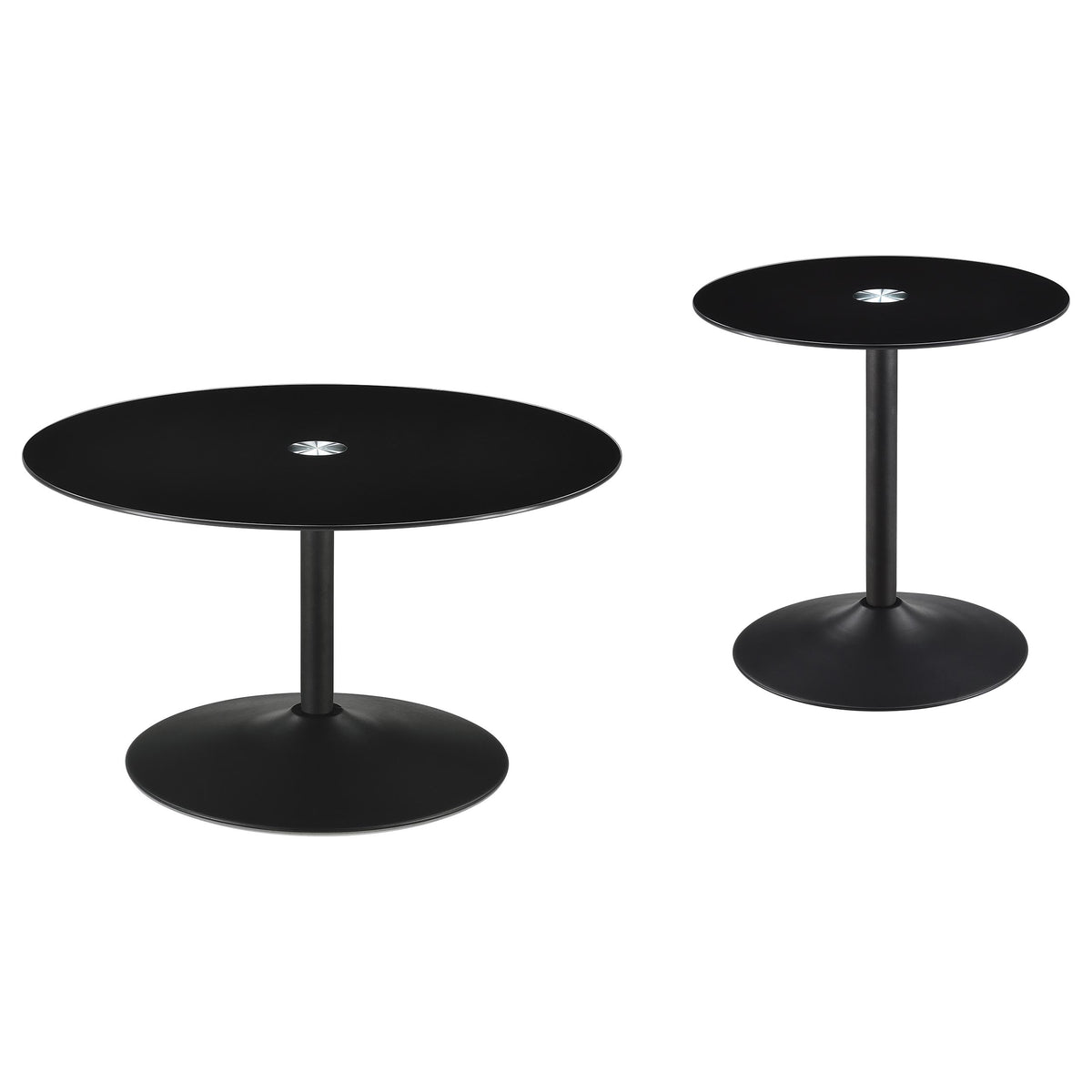 Ganso - 2 Piece Round Glass Top Coffee And End Table Set - Black