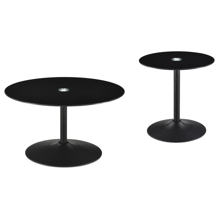 Ganso - 2 Piece Round Glass Top Coffee And End Table Set - Black