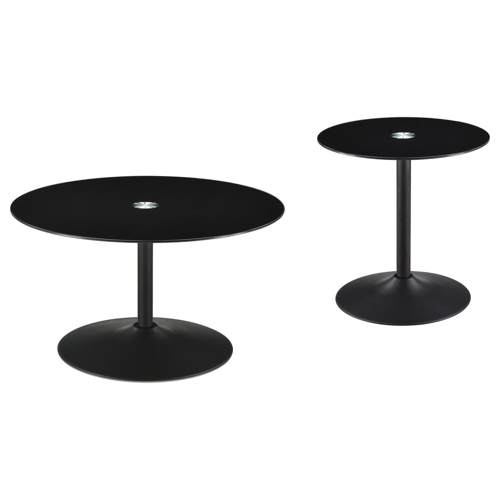 Ganso - 2 Piece Round Glass Top Coffee And End Table Set - Black