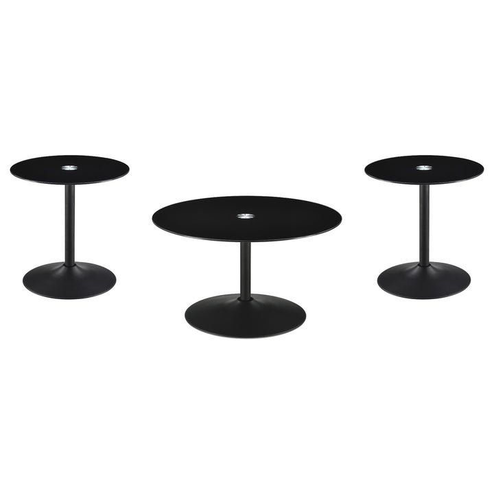 Ganso - 3 Piece Round Glass Top Coffee And End Table Set - Black