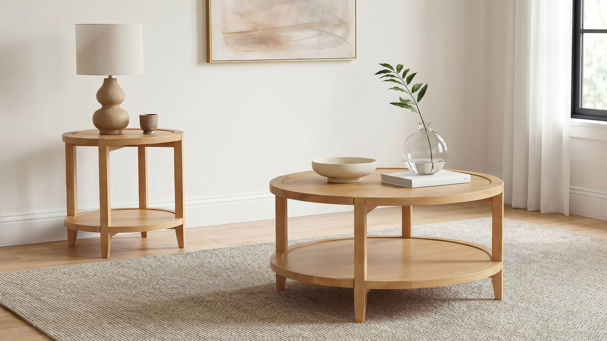 Camillo - 2 Piece Round Coffee And End Table Set - Maple