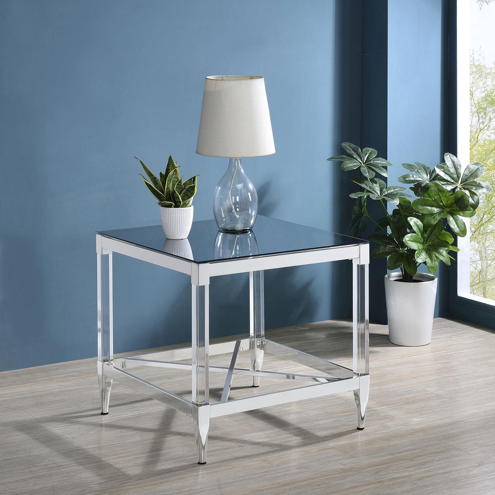 Coaster Furniture 709727 Lindley Square Tempered Mirror Acrylic Side End Table Chrome
