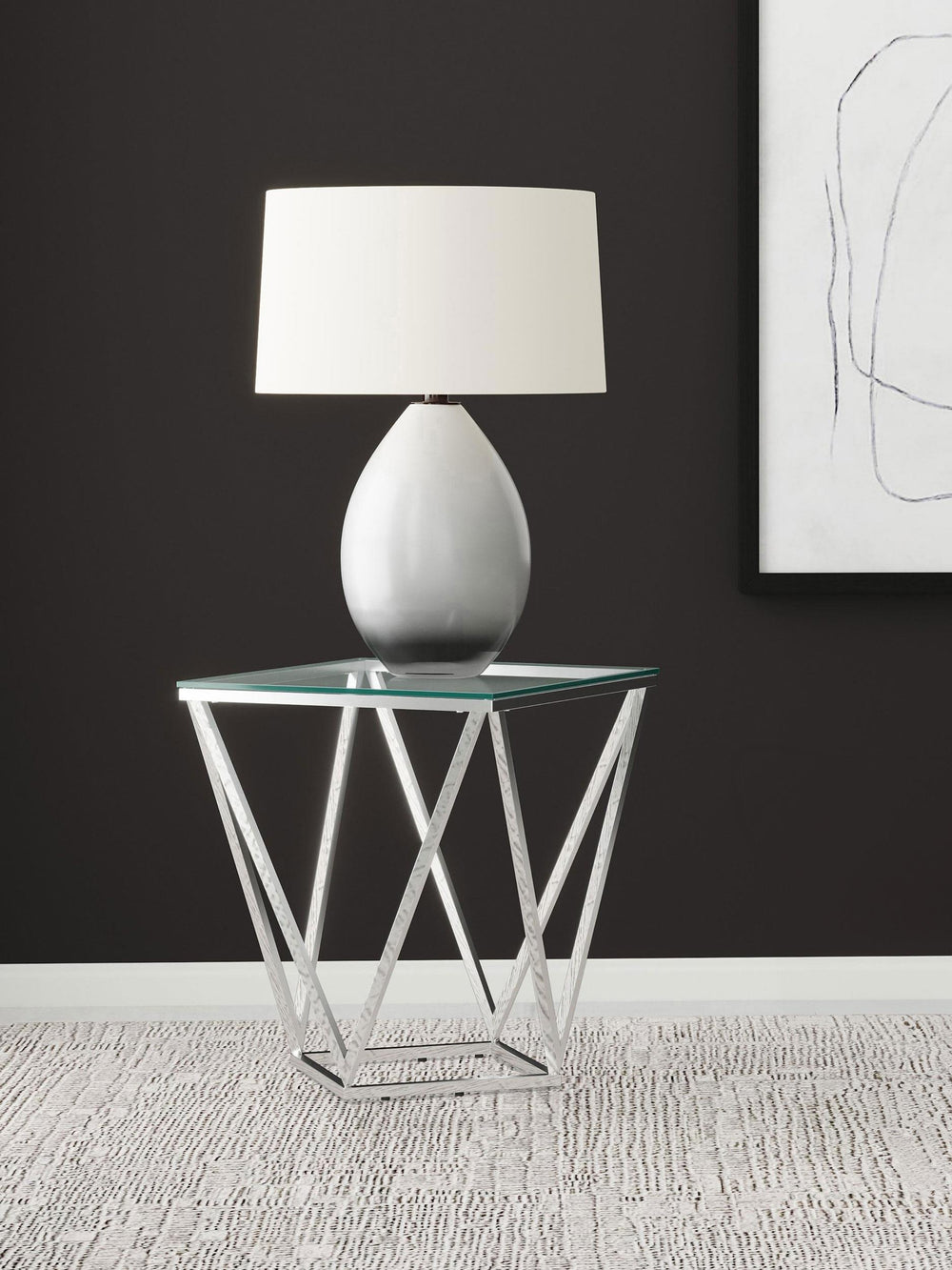 Coaster Furniture 709737 Brittania Square Glass Top Geometric End Table Nickel