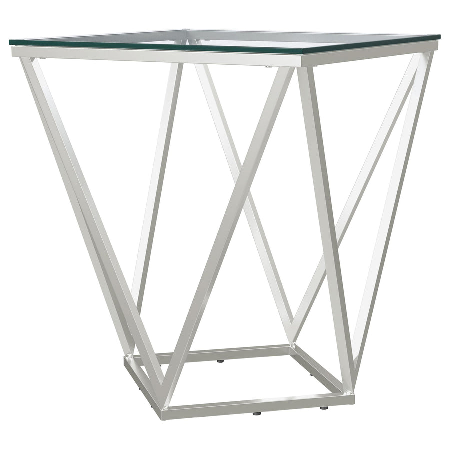Coaster Furniture 709737 Brittania Square Glass Top Geometric End Table Nickel