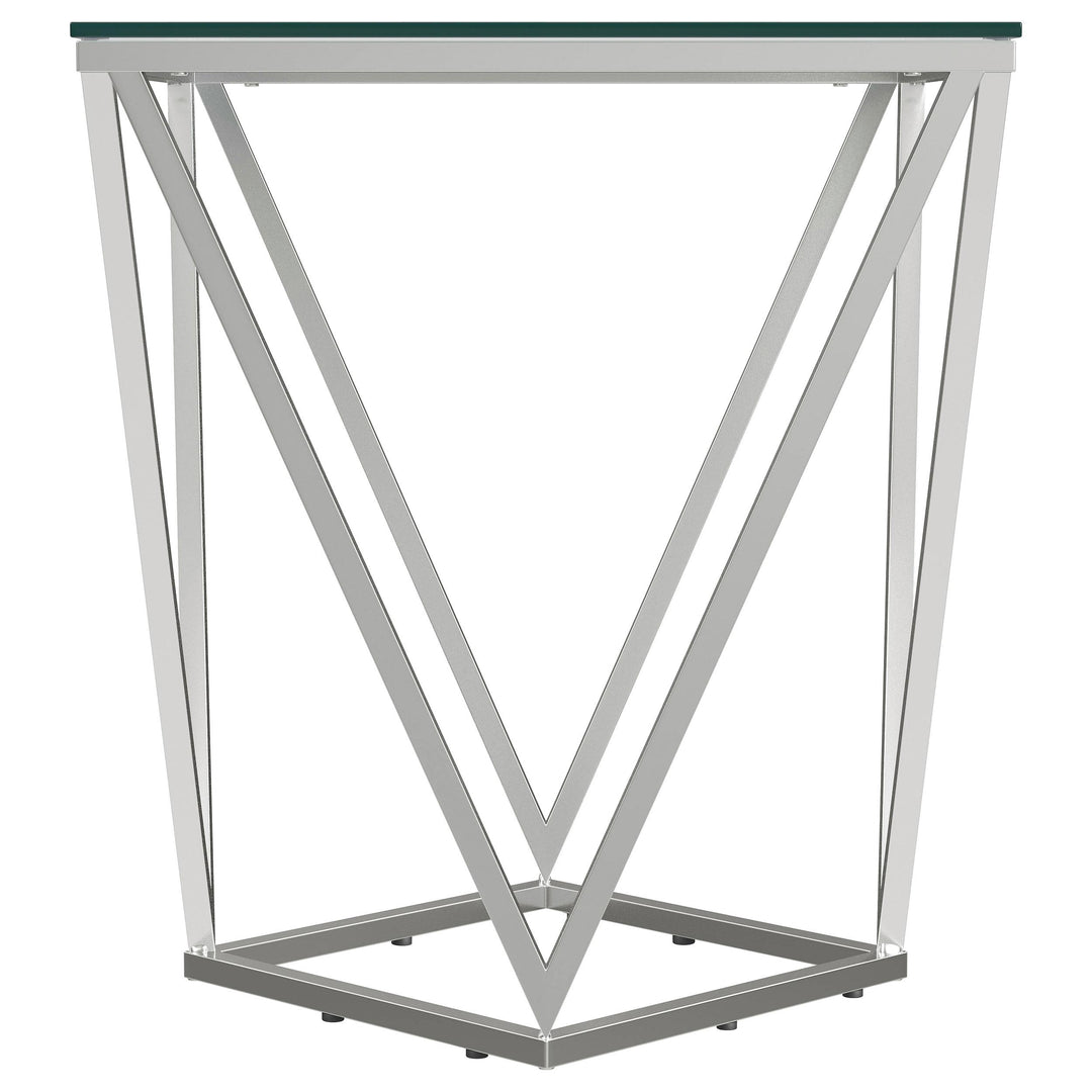 Coaster Furniture 709737 Brittania Square Glass Top Geometric End Table Nickel