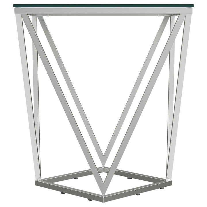 Coaster Furniture 709737 Brittania Square Glass Top Geometric End Table Nickel