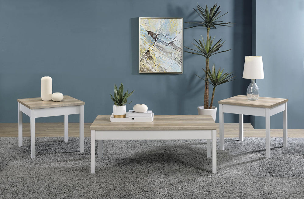 Coaster Furniture 709950 Stacie 3-piece Coffee Table Set Distressed Pine and White
