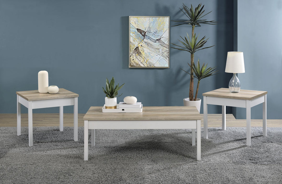 Coaster Furniture 709950 Stacie 3-piece Coffee Table Set Distressed Pine and White