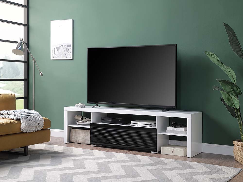 Buck II - TV Stand - White & Black High Gloss