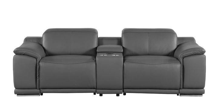 DivanItalia 9762 3-Piece Modular Power Reclining Console Loveseat with 2 Power Recliners in Top Grain Italian Leather - Dark Gray