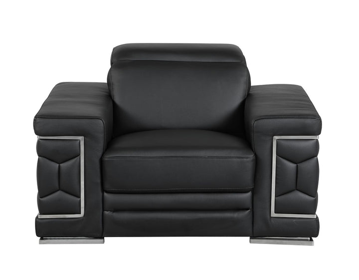 DivanItalia 692 Chair with Adjustable Headrest in Top-Grain Italian Leather - Black