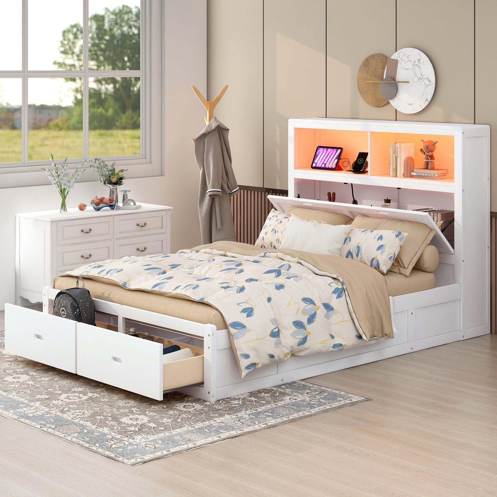 wood-queen-size-hydraulic-platform-bed-with-storage-led-headboard-charging-station-and-2-drawers