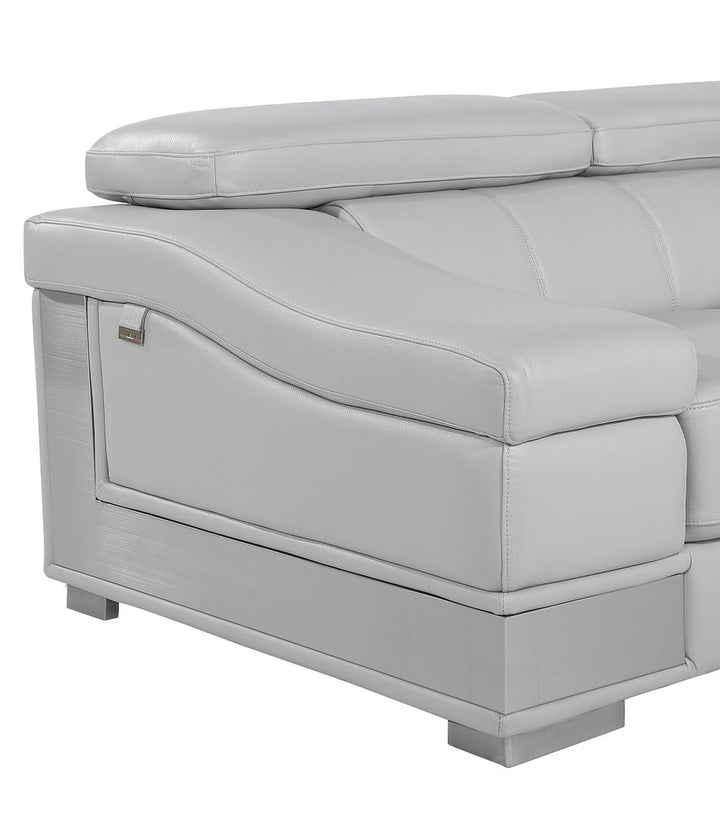 DivanItalia 415 Loveseat with Adjustable Headrest in Top-Grain Italian Leather - Light Gray
