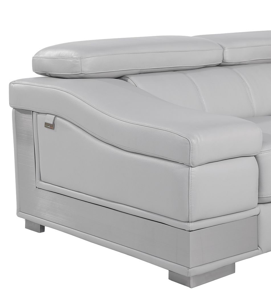 DivanItalia 415 Loveseat with Adjustable Headrest in Top-Grain Italian Leather - Light Gray