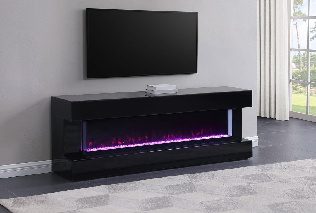 Coaster Furniture 710022 Vallerie 71" TV Stand with Visual Flame Box Black