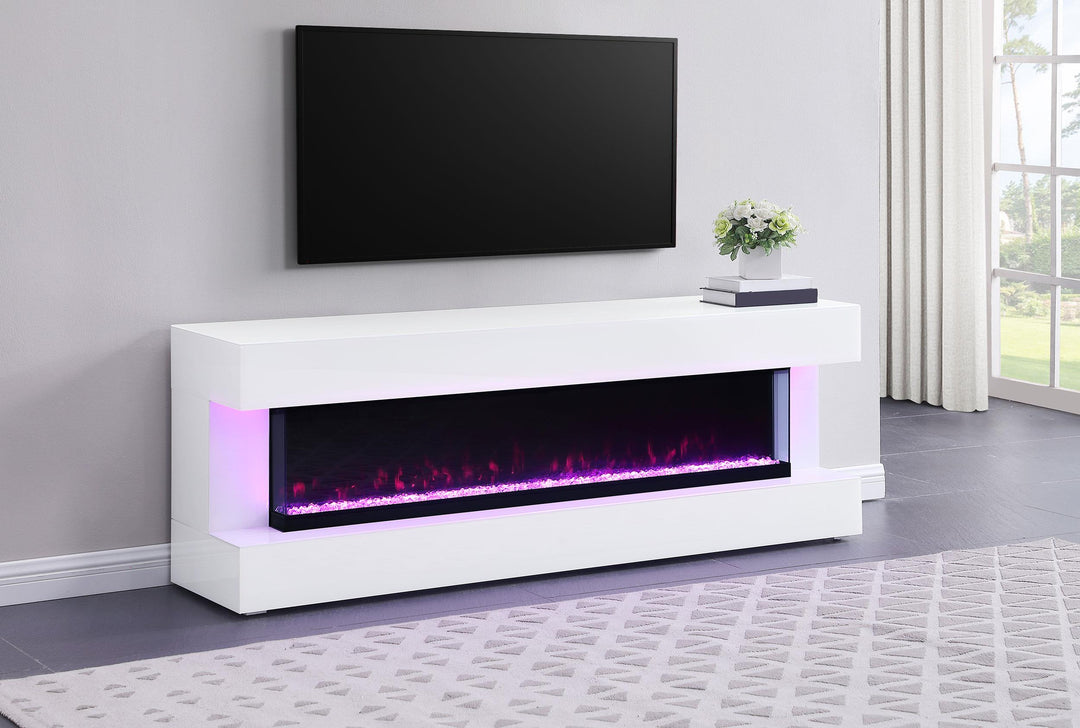 Coaster Furniture 710023 Vallerie 71" TV Stand with Visual Flame Box White